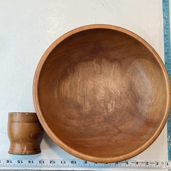 Oregon Myrtle Wood Bowl & VTG. Utensil Cup Organizer EUC VTG Mid Century Modern - Picture 9 of 16